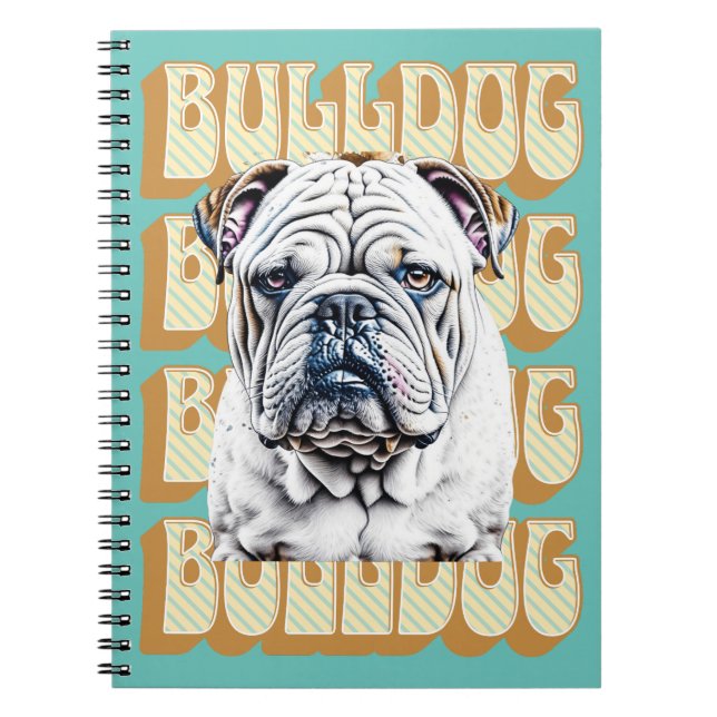 Cuaderno Bulldog inglés con fuente retro (Frente)