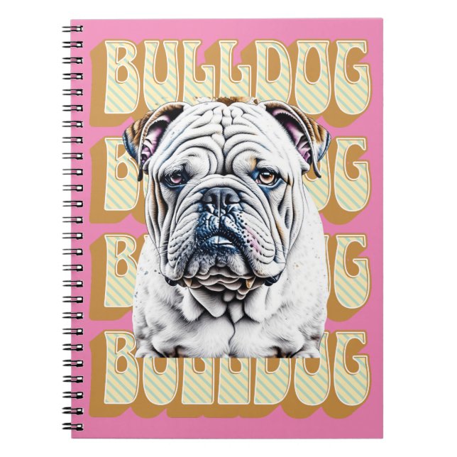 Cuaderno Bulldog inglés con fuente retro (Frente)