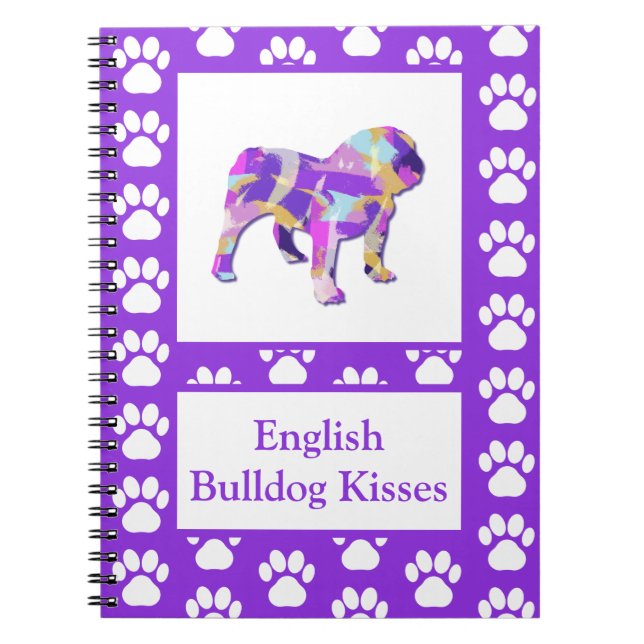 Cuaderno Bulldog inglés Cute Mascota Silhouette Purple PY&B (Frente)