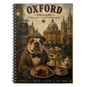 Cuaderno Bulldog inglés en arte de viaje vintage de Oxford