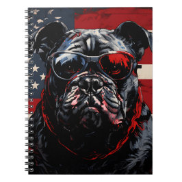 Cuaderno Bulldog patriota con bandera estadounidense el 4 d