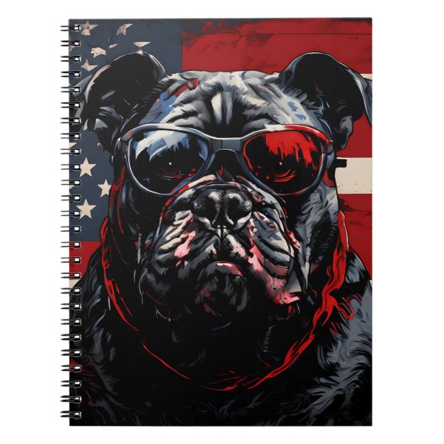 Cuaderno Bulldog patriota con bandera estadounidense el 4 d (Frente)