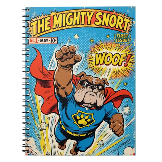 Cuaderno Bulldog Superhero Flying with Cape (Frente)