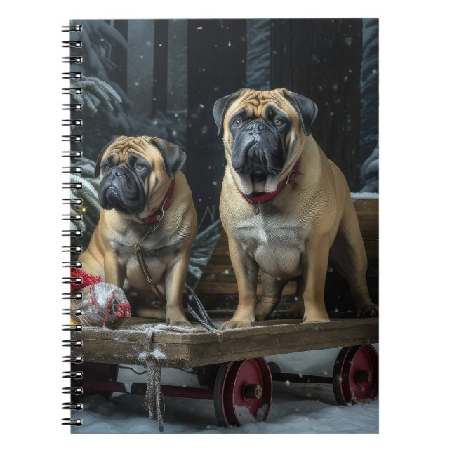 Cuaderno Bullmastiff Decoración de Navidades Snowy Sleigh (Frente)