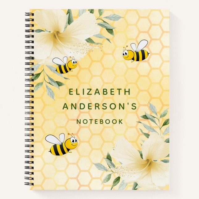 Cuaderno Bumble bees yellow honeycomb florals (Anverso)