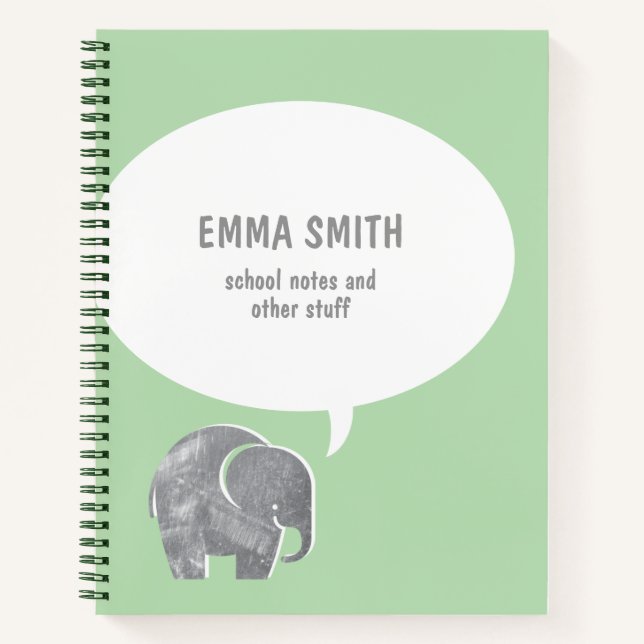 Cuaderno Burbuja de habla de elefante gris lindo en verde p (Anverso)