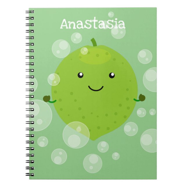 Cuaderno Burbujas de cal verde suave ilustracion personaliz (Frente)