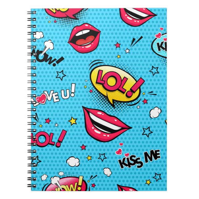 Cuaderno Burbujas de comics y labios femeninos con diferenc (Frente)