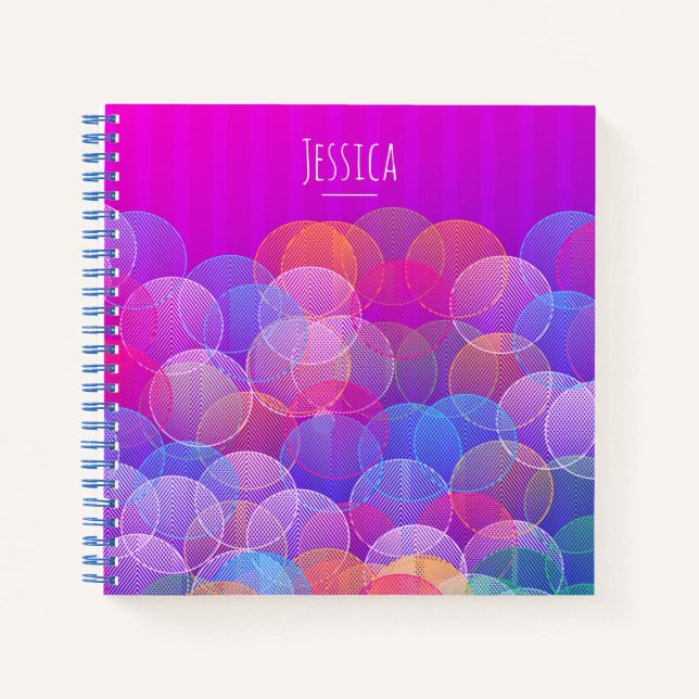 Cuaderno Burbujas moradas modernas geométricas personalizad (Anverso)