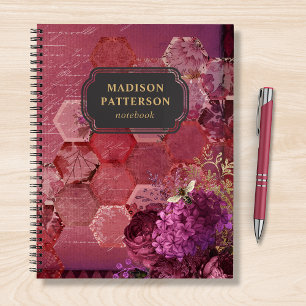 Cuaderno Burgundy Bee Damask Girly Moda nombre moderno