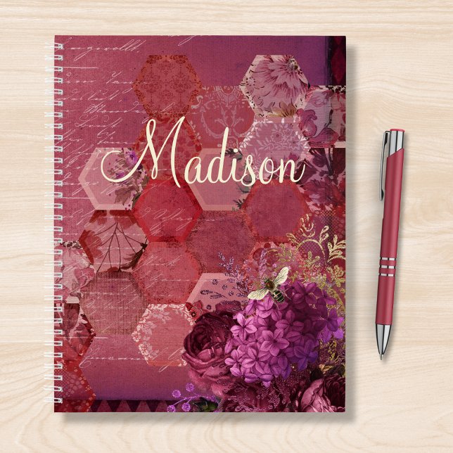 Cuaderno Burgundy Bee Floral Girly Moda nombre moderno (Subido por el creador)