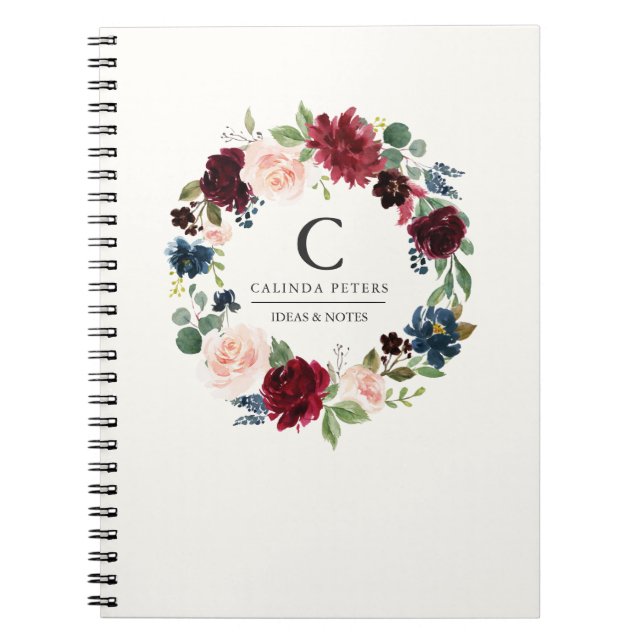Cuaderno Burgundy Bouquet | Monograma floral (Frente)