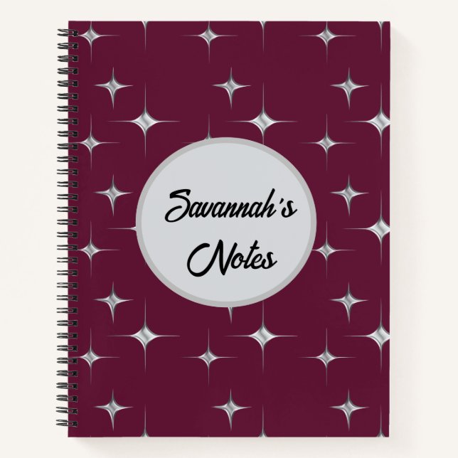 Cuaderno Burgundy Fancy Faux Diamond Design Nombre personal (Anverso)