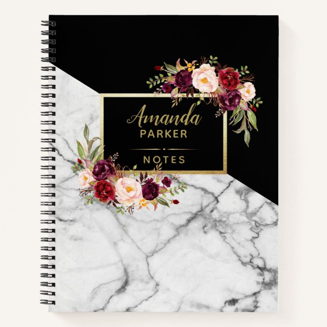 Cuaderno Burgundy Floral Black Marble Designer Notes (Anverso)