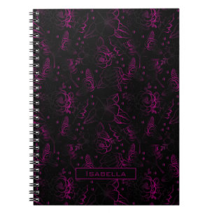 Cuaderno Burgundy floral patrón floral nombre personalizado