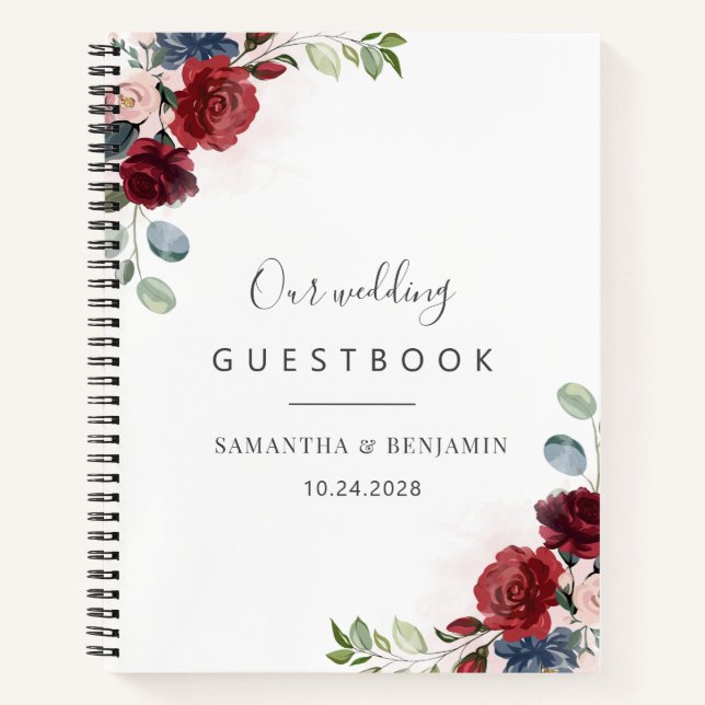 Cuaderno Burgundy Floral Watercolor Fall Wedding Guest Book (Anverso)