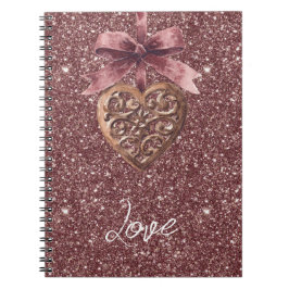 Cuaderno Burgundy Glitter Bow Heart