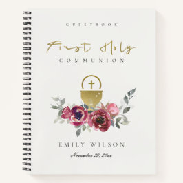 CUADERNO BURGUNDY GOLD FLORA PRIMERA SANTA COMUNIÓN GUESTBO