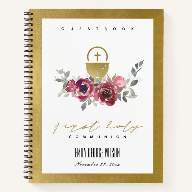 CUADERNO BURGUNDY GOLD FLORA PRIMERA SANTA COMUNIÓN GUESTBO (Anverso)