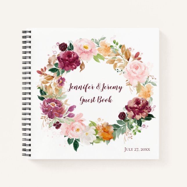 Cuaderno Burgundy Mauve Rubor Rustic Floral Guest Book (Anverso)