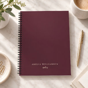 Cuaderno Burgundy Minimal Personalizado Nombre Script Elega