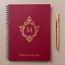 Cuaderno Burgundy Monogram Vintage Falsa Cresta Dorada Nomb