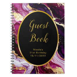 Cuaderno Burgundy Red and Gold Marble Agate Birthday Party