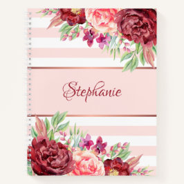 Cuaderno Burgundy Rubor Floral Rosa Stripes Personalizado