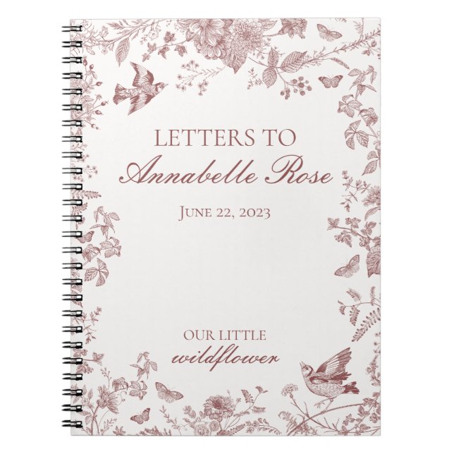Cuaderno Burgundy Toile Letras Florales para la Cumpleañera (Frente)