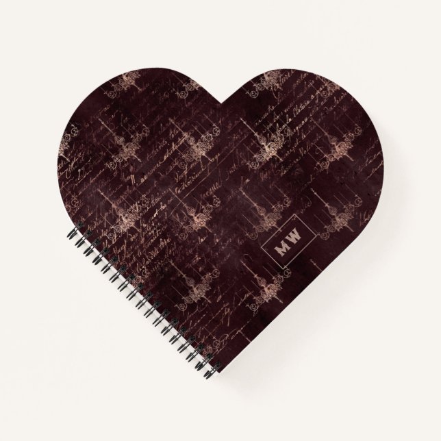 Cuaderno Burgundy y Caligrafía Vintage de Oro Rosa (Anverso)