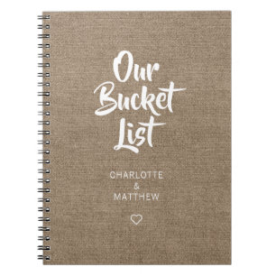 Cuaderno Burlap Our Bucket List Pareja Keepsake Journal