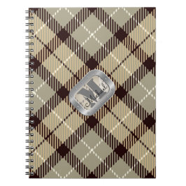 Cuaderno Burlywood Gris Tartán Metálico Monograma Script