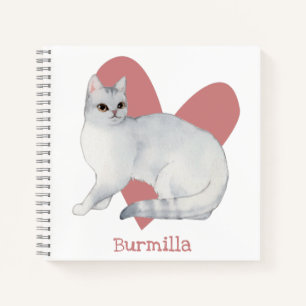 Cuaderno Burmilla Cat Watercolor Kitty Pink Heart Journal