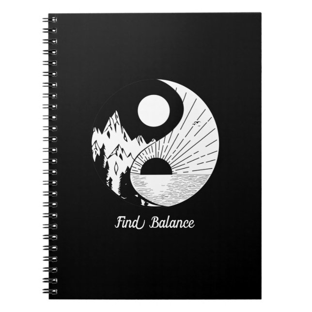 Cuaderno Buscar equilibrio Zen Yin Yang blanco negro (Frente)