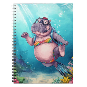 Cuaderno Buzo de buceo de hipopótamo bajo el agua 