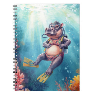 Cuaderno Buzo de hipopótamo bajo el agua