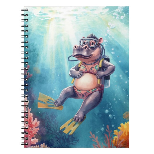 Cuaderno Buzo de hipopótamo bajo el agua (Frente)