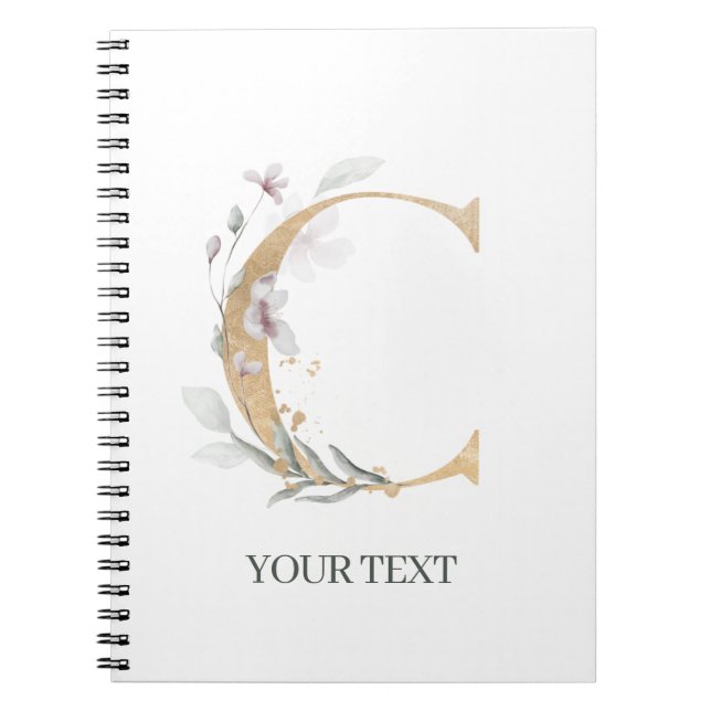 Cuaderno C Portátil Monograma Floral Personalizado (Frente)