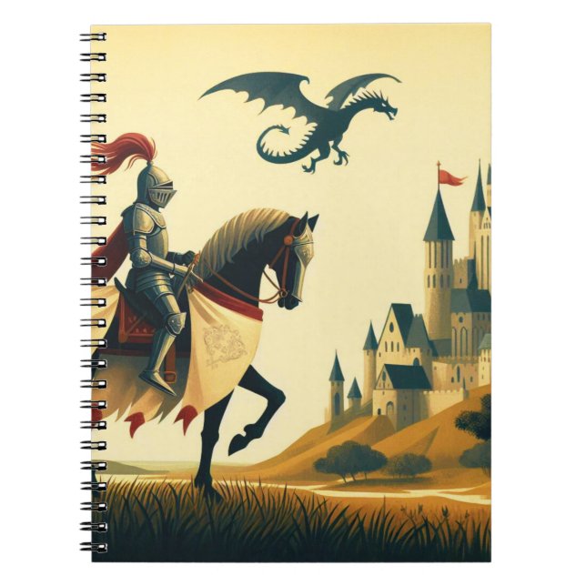 Cuaderno Caballero medieval/dragón/fantasía de castillo (Frente)