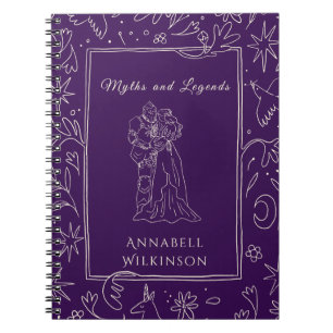 Cuaderno Caballero Púrpura y Arte de Línea Floral de Fantas
