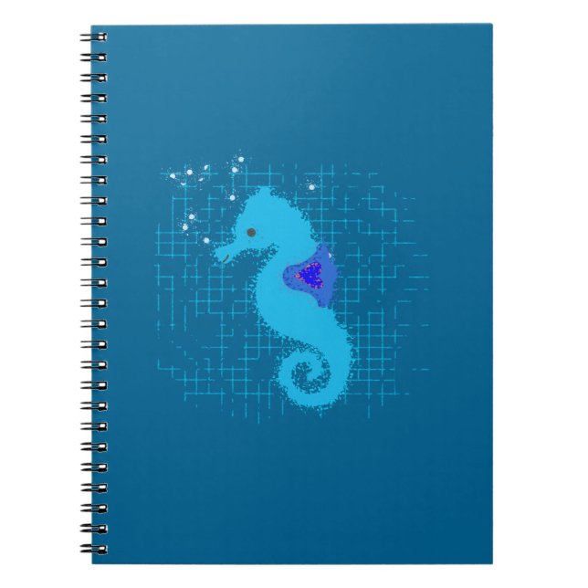 Cuaderno Caballito de mar azul sobre fondo desgastado (Frente)