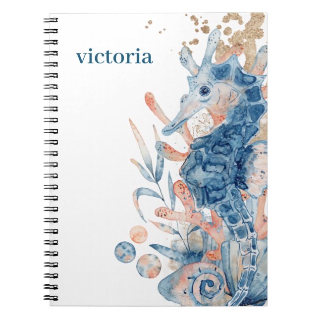 Cuaderno Caballito de mar con concha bajo el mar Cumpleaños (Frente)