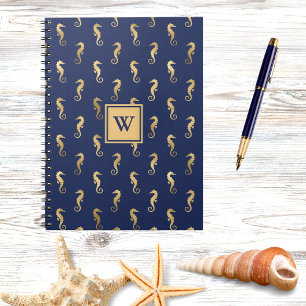 Cuaderno Caballitos de mar en elegante inicial de monograma