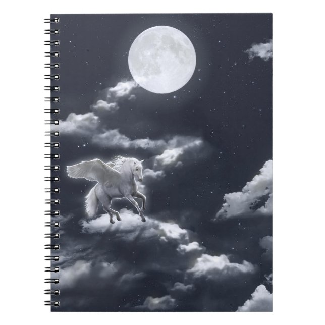 Cuaderno Caballo alado blanco: cielo iluminado por la luna. (Frente)