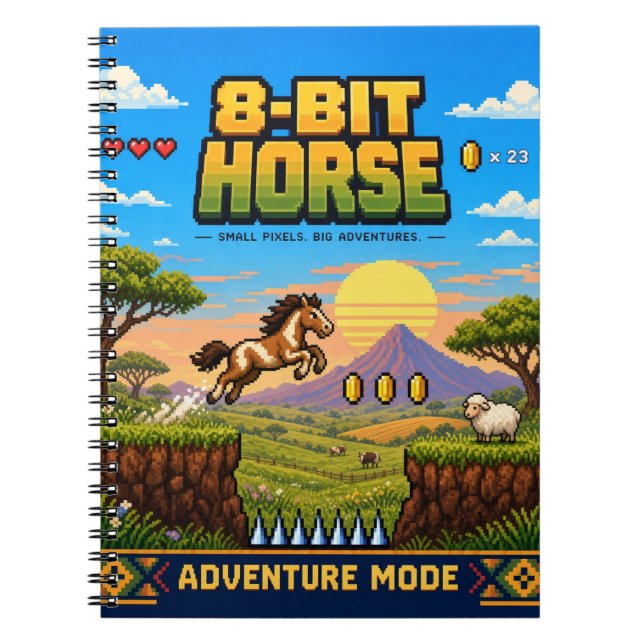 Cuaderno Caballo, Arte de Pixel Retro de 8 Bits (Frente)