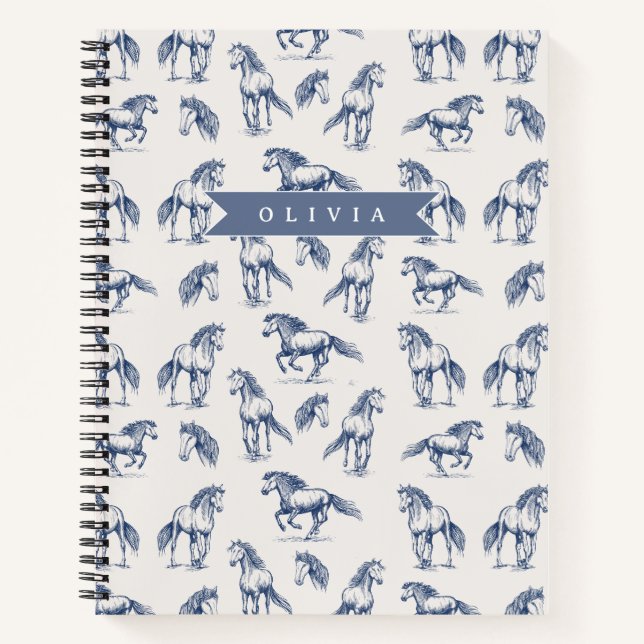 Cuaderno Caballo Azul Vintage Personalizado Clásico Campest (Anverso)