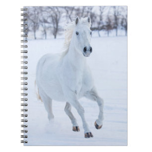 Cuaderno Caballo blanco corriendo en la nieve