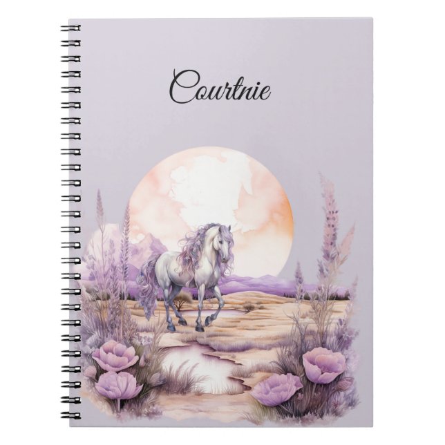 Cuaderno Caballo blanco de lavanda romántica (Frente)