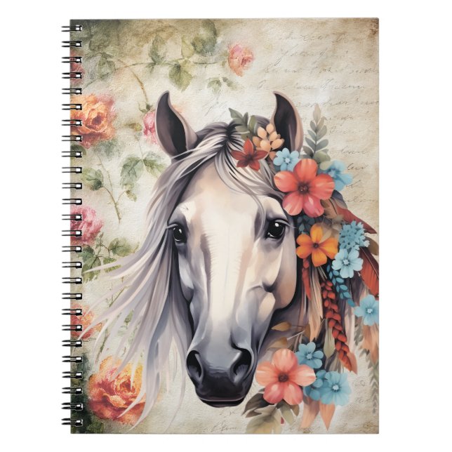 Cuaderno Caballo blanco en flores. (Frente)