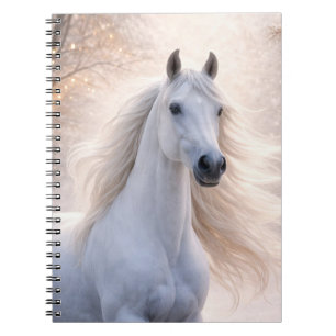 Cuaderno Caballo Blanco Hermoso en la Navidad de la Nieve